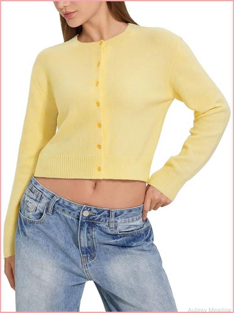 Cropped Cardigan Sweater Long Sleeve Button Front Y2k Knit Top